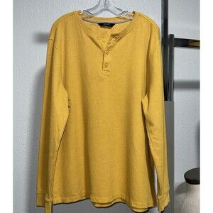 Members Mark Thermal Henley Shirt Mens Size XXL Yellow Long Sleeve
